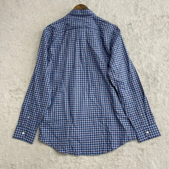 Izod Luxe Touch Men's L Modern Fit Blue Checkered Button-Up Dress Shirt M0429 - Picture 5 of 13